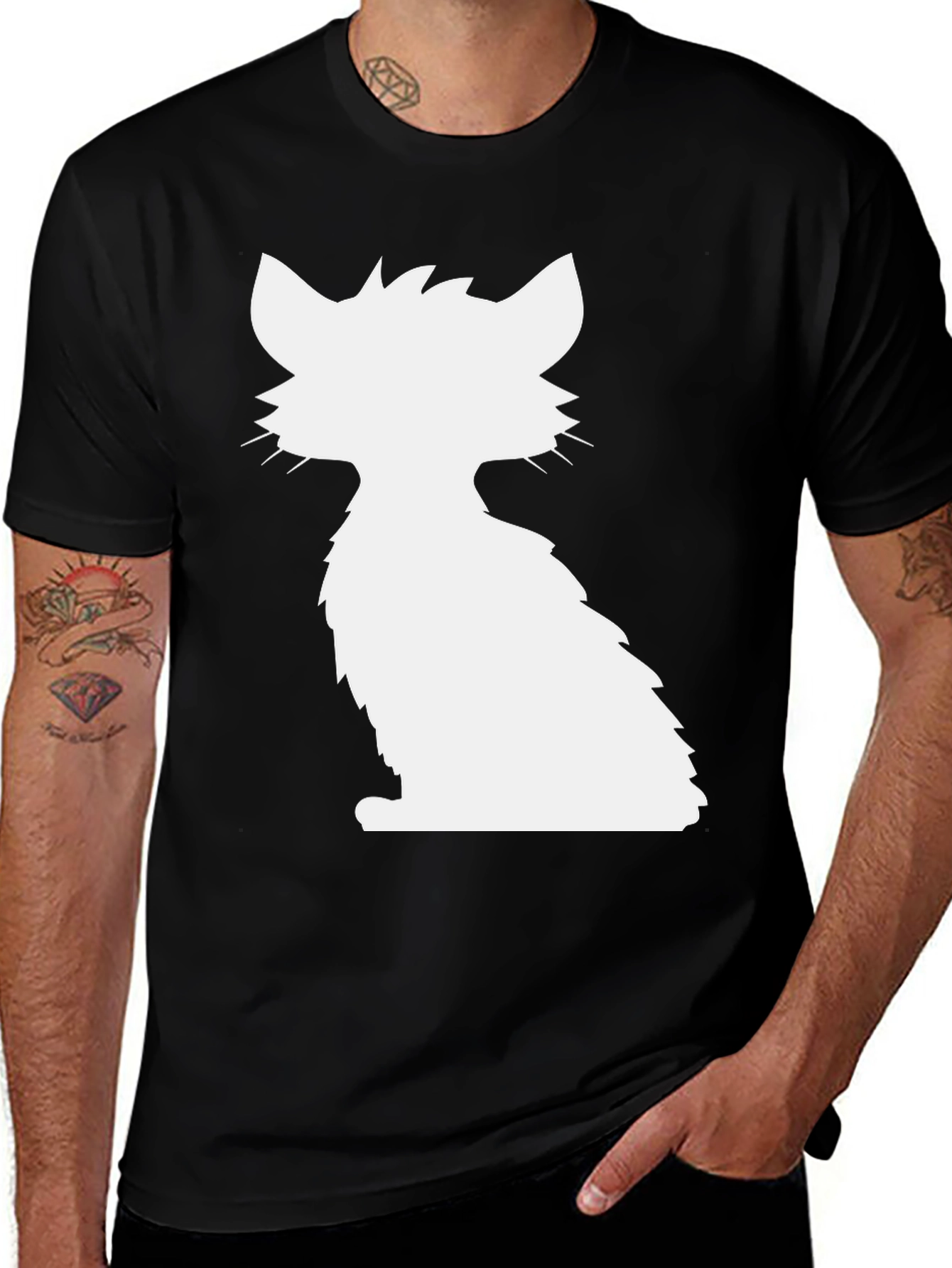 Cat Silhouette Graphic Tee - Black