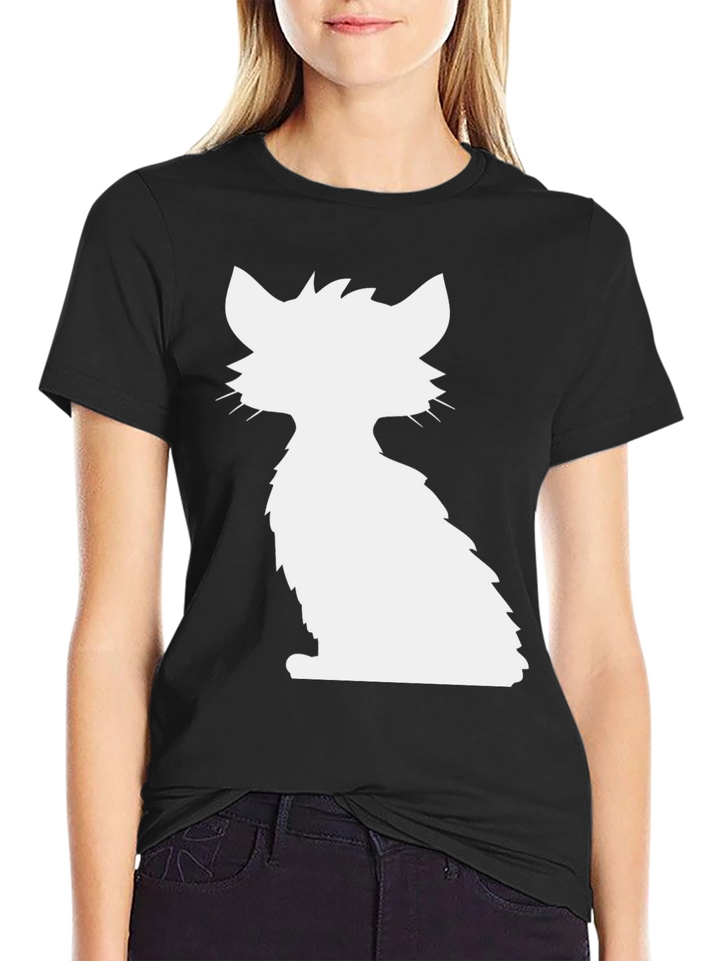 Cat Silhouette Graphic Tee - Black