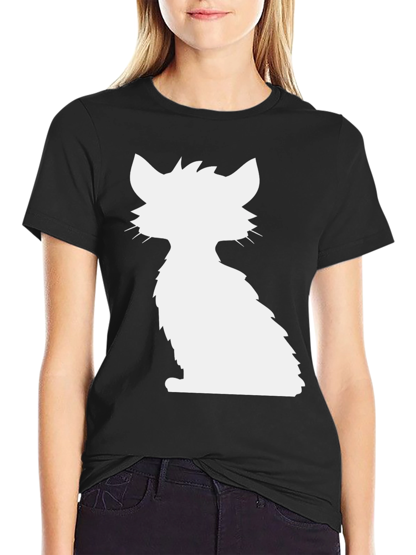 Cat Silhouette Graphic Tee - Black