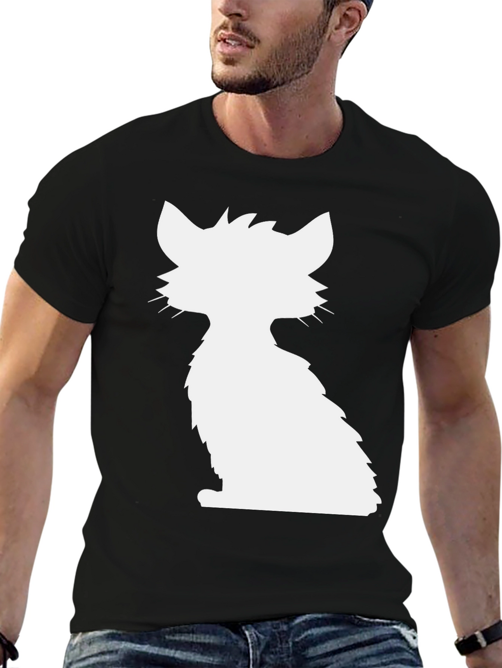Cat Silhouette Graphic Tee - Black
