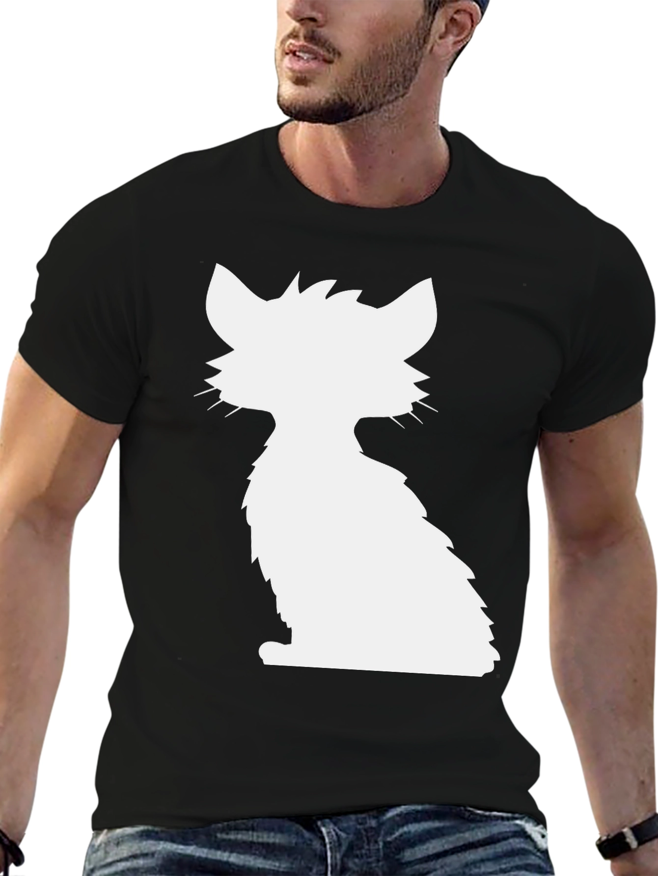 Cat Silhouette Graphic Tee - Black