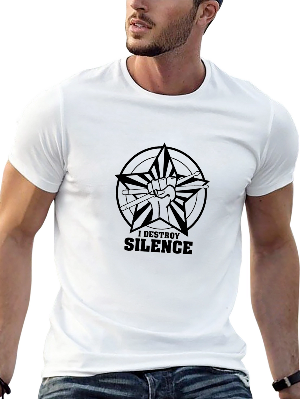 I Destroy Silence Drummer Star Black T-Shirt