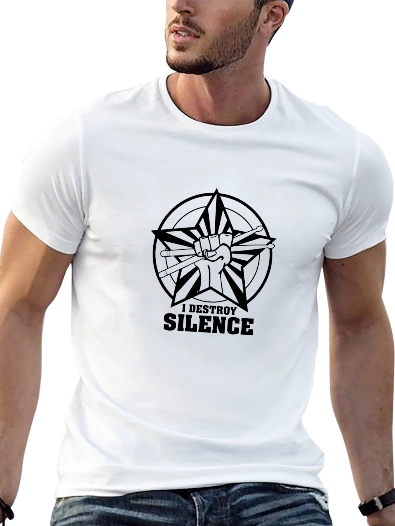 I Destroy Silence Drummer Star Black T-Shirt