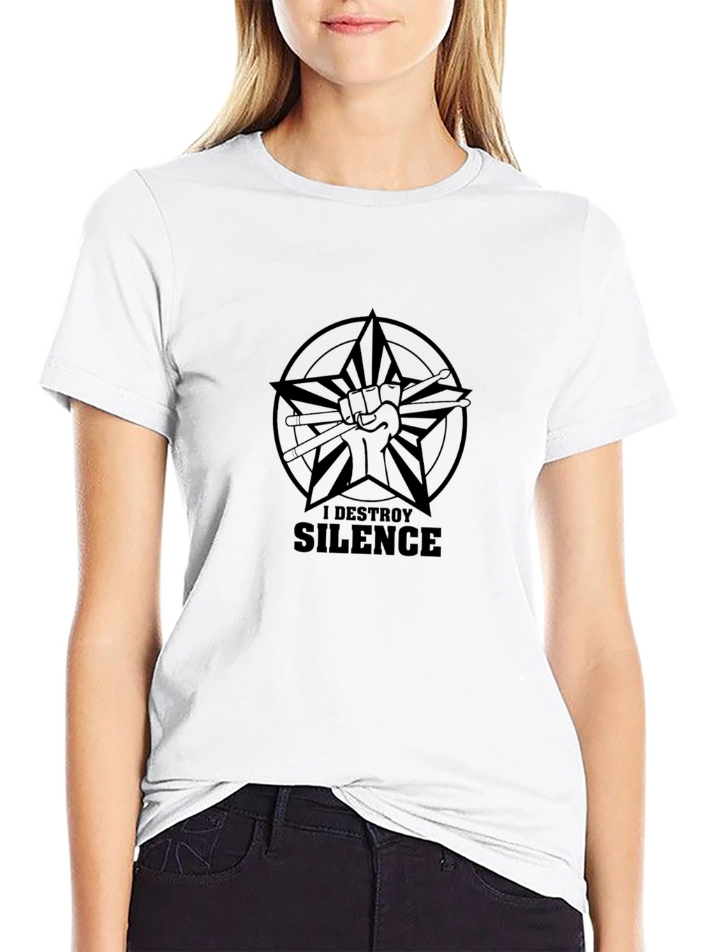I Destroy Silence Drummer Star Black T-Shirt