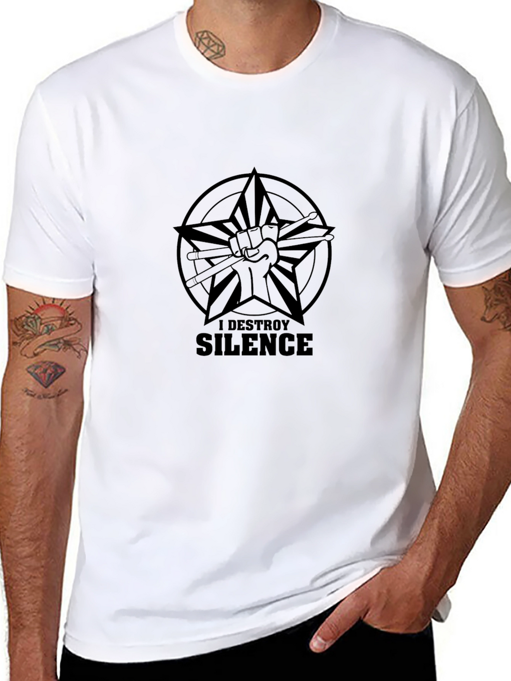 I Destroy Silence Drummer Star Black T-Shirt