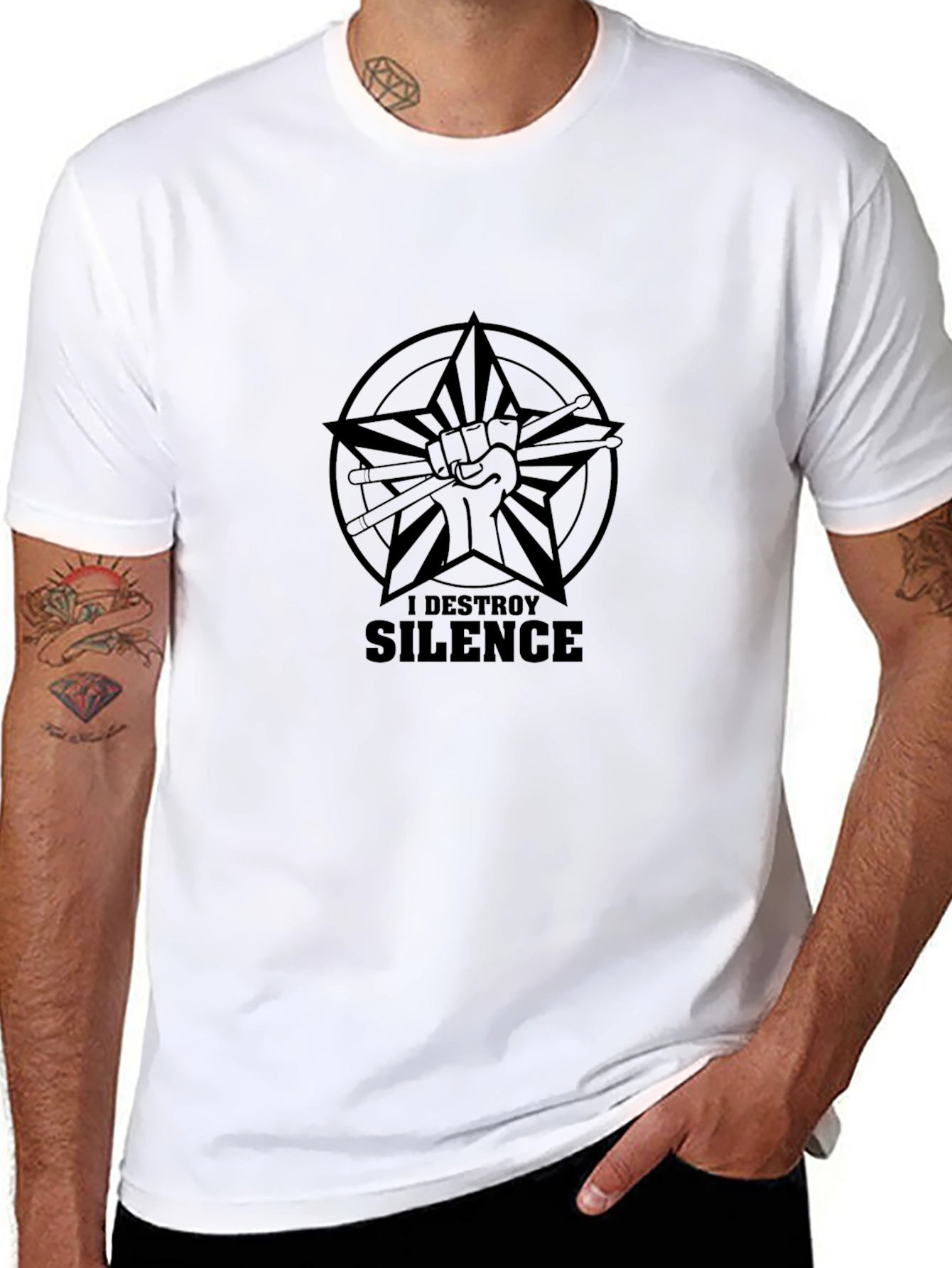 I Destroy Silence Drummer Star Black T-Shirt