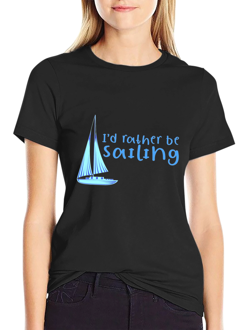 Sailing T-Shirt - Black Cotton Tee Boat Design
