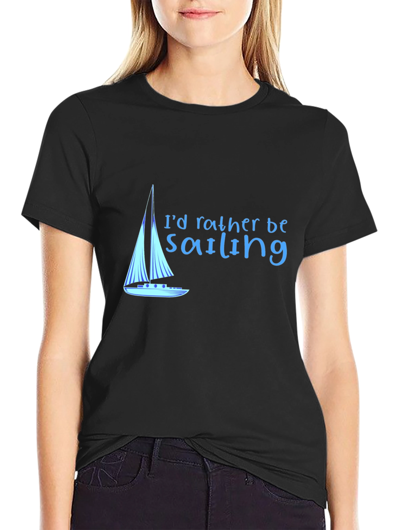 Sailing T-Shirt - Black Cotton Tee Boat Design