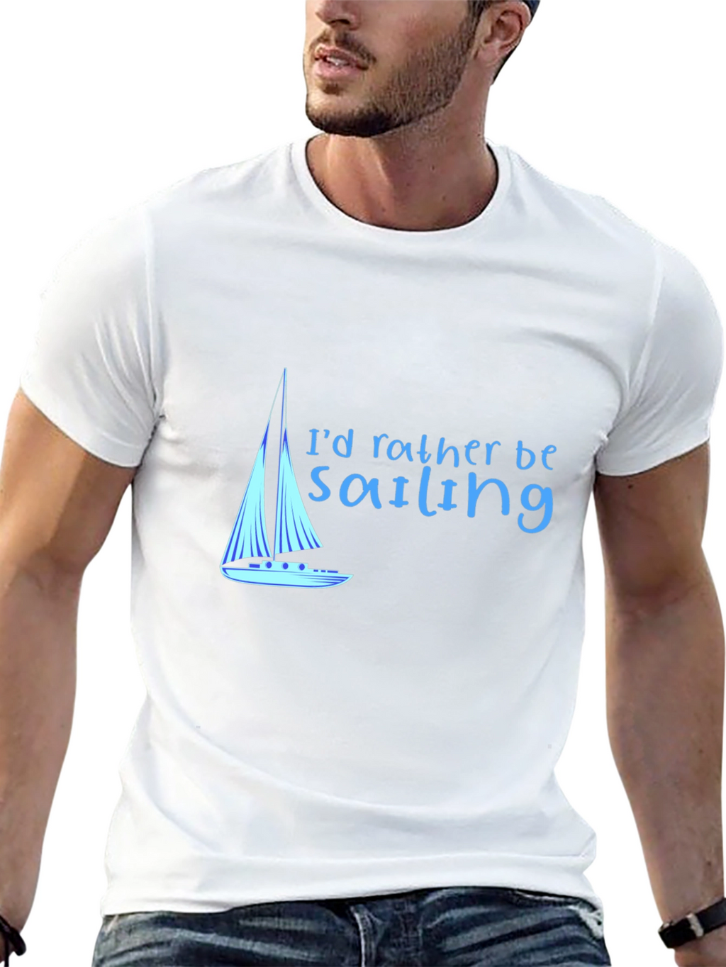 Sailing T-Shirt - Black Cotton Tee Boat Design