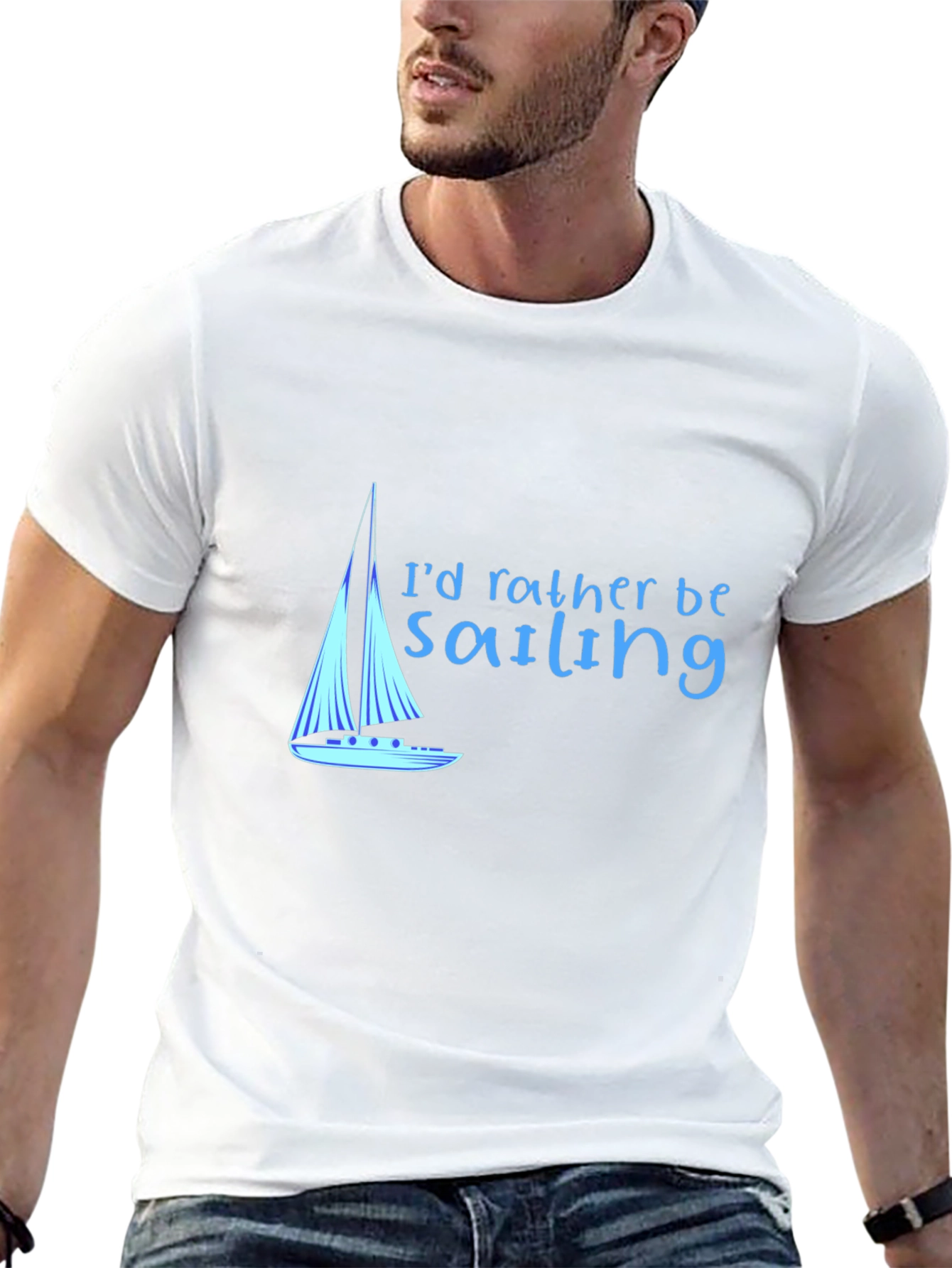 Sailing T-Shirt - Black Cotton Tee Boat Design