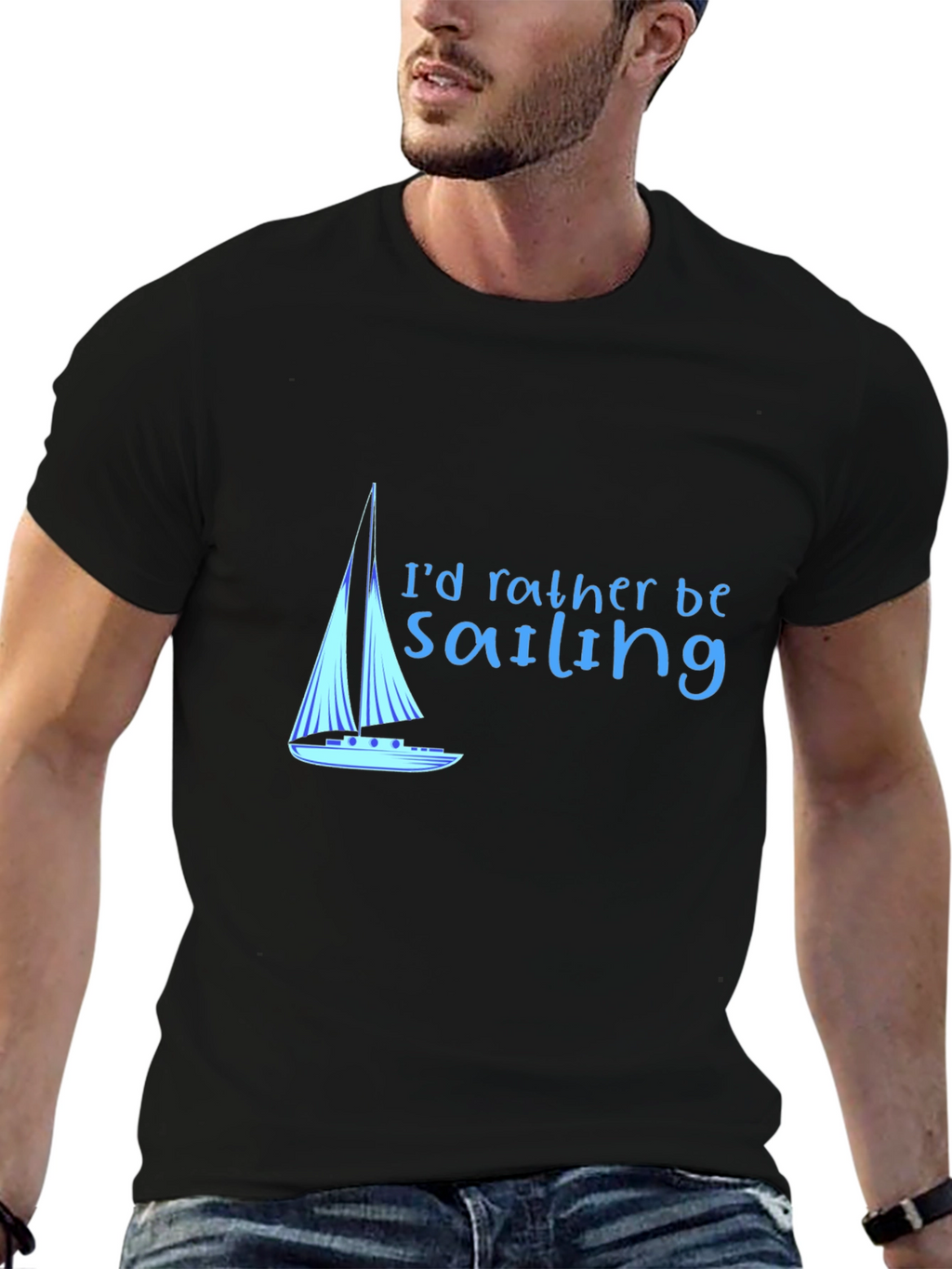 Sailing T-Shirt - Black Cotton Tee Boat Design
