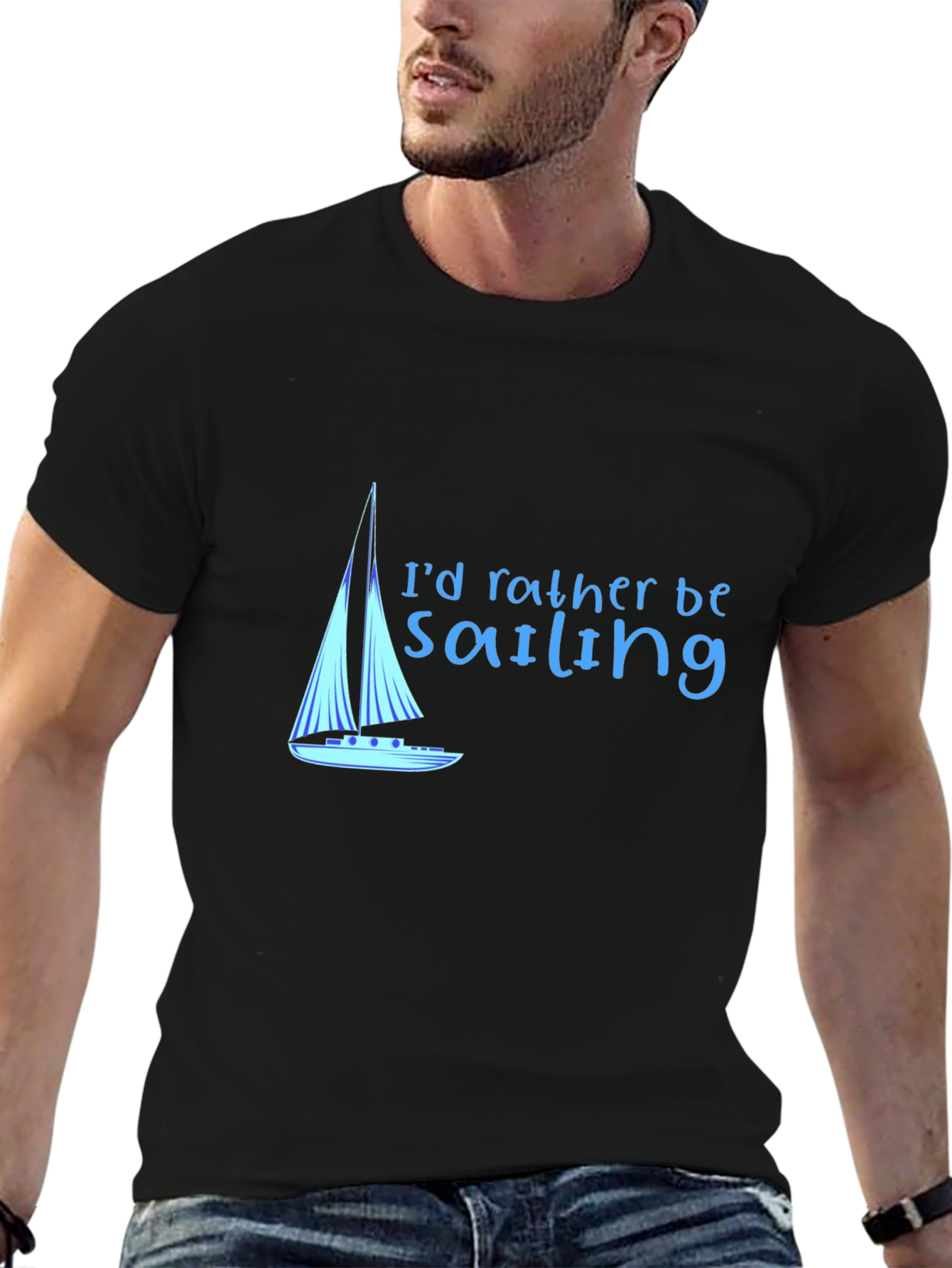 Sailing T-Shirt - Black Cotton Tee Boat Design
