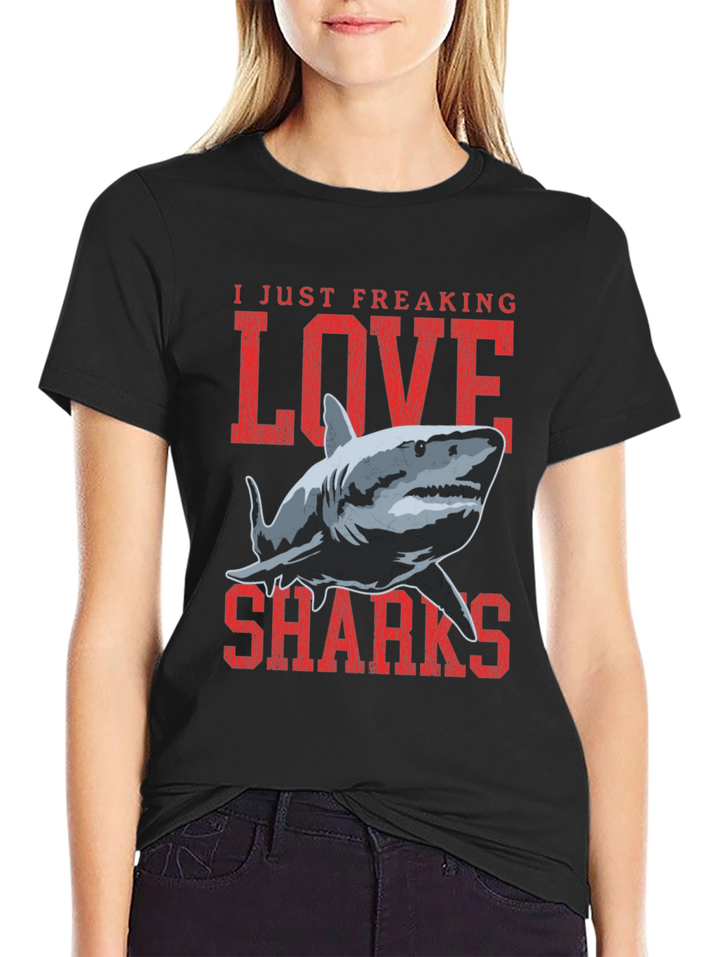 I Love Sharks Graphic T-Shirt - Black
