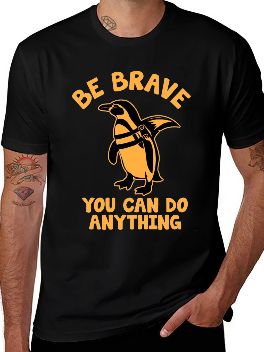 Be Brave Penguin Black T-Shirt