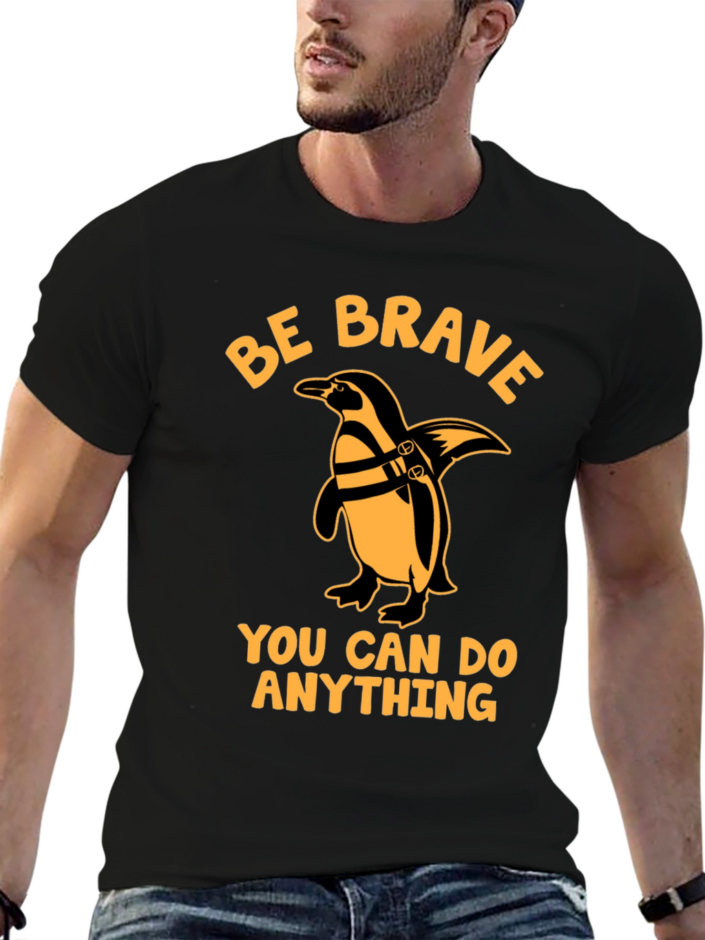 Be Brave Penguin Black T-Shirt