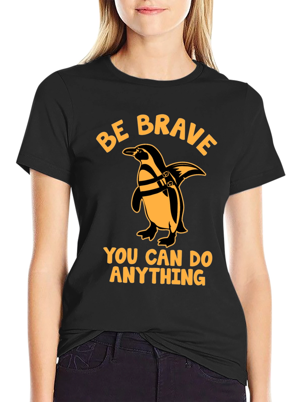 Be Brave Penguin Black T-Shirt