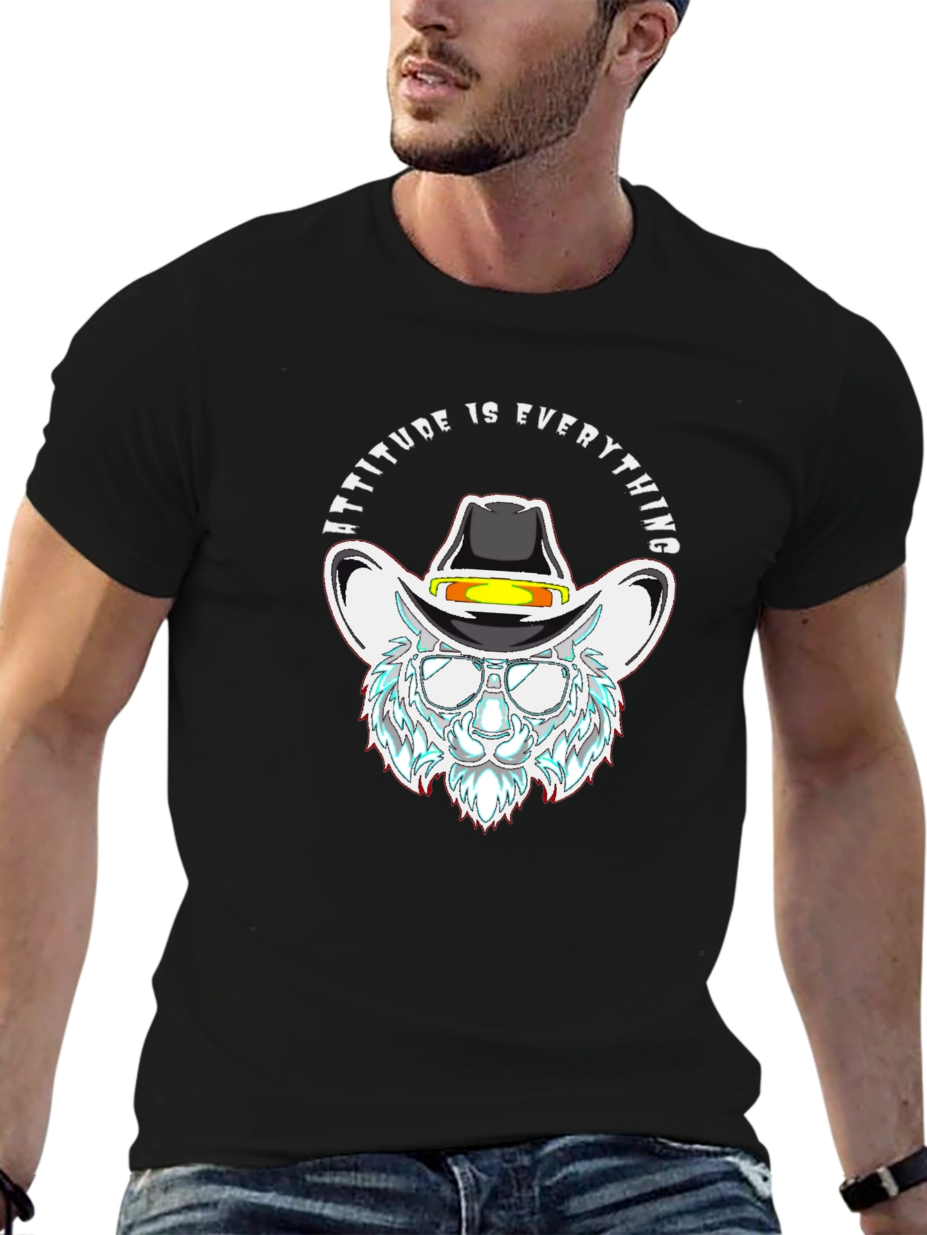 Attitude is Everything Cowboy Cat Black T-Shirt