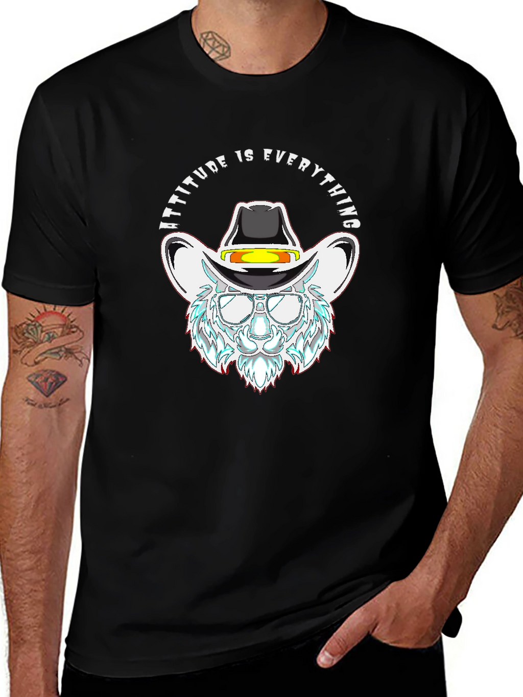 Attitude is Everything Cowboy Cat Black T-Shirt