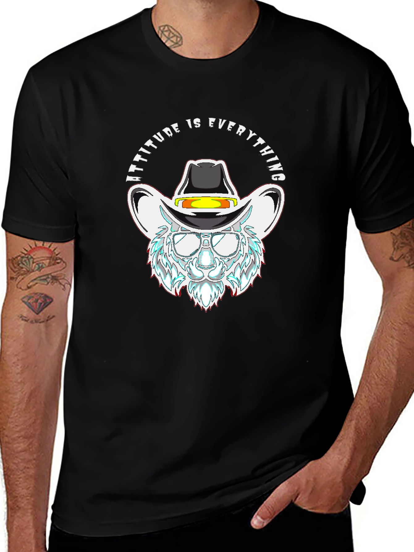 Attitude is Everything Cowboy Cat Black T-Shirt