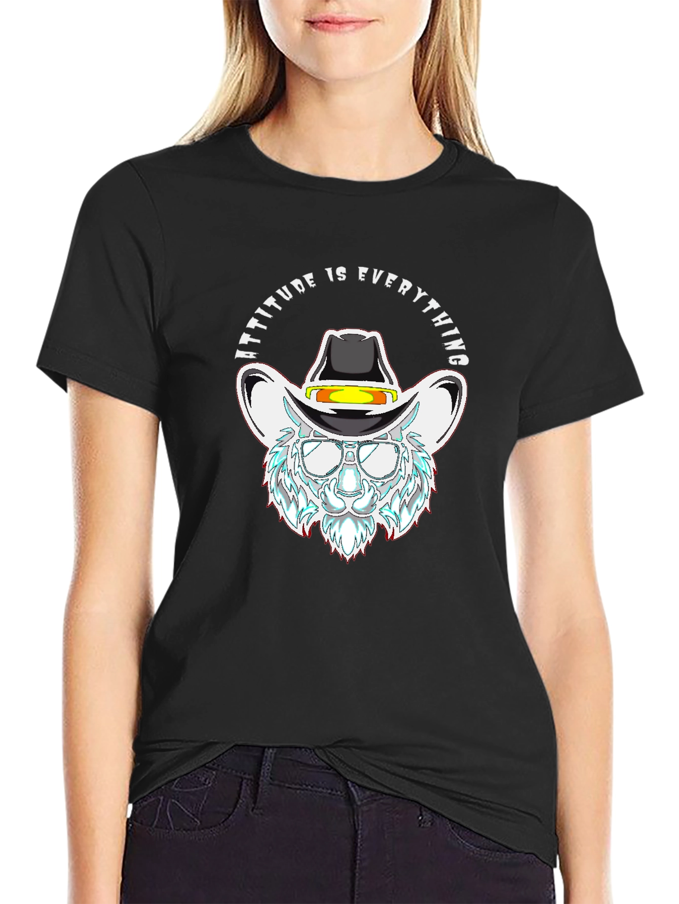 Attitude is Everything Cowboy Cat Black T-Shirt