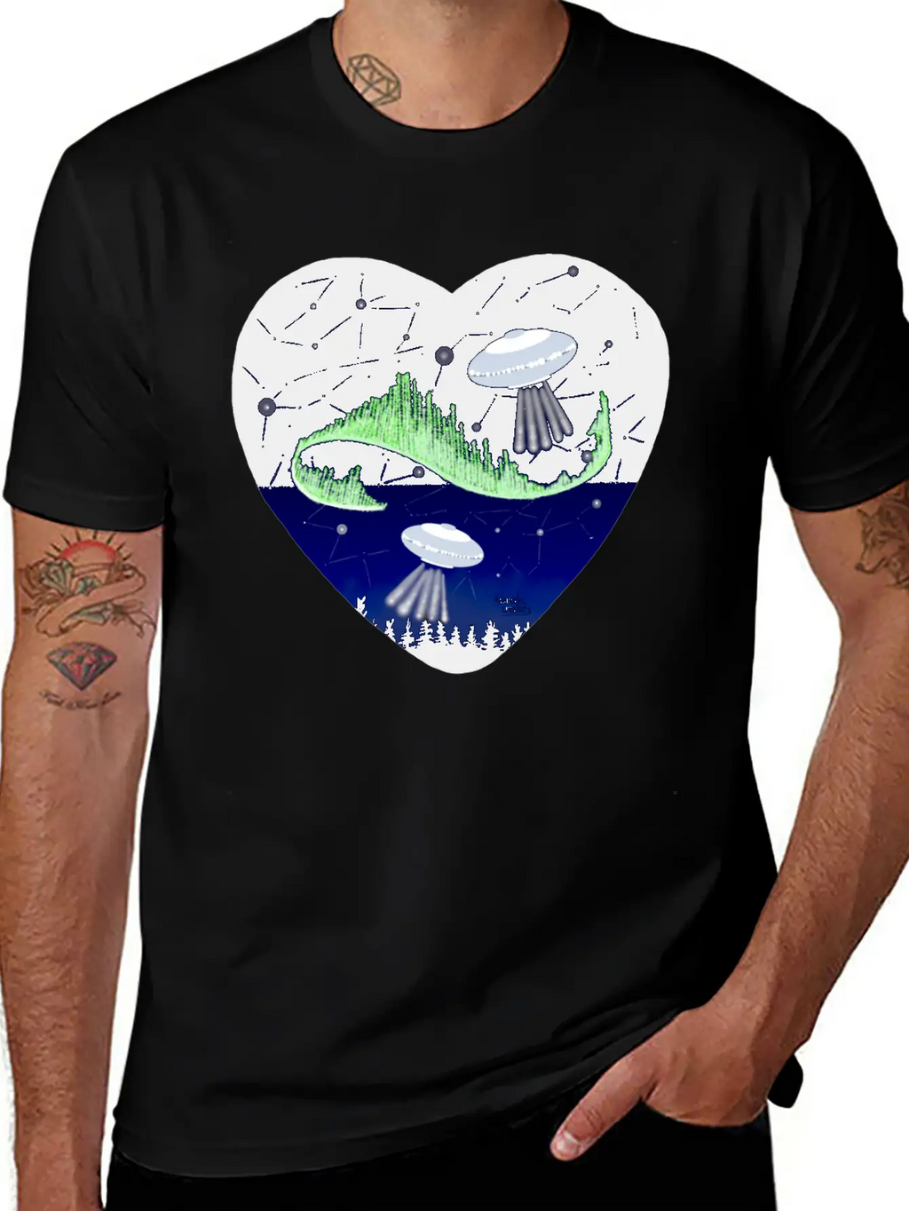 UFO And Northern Lights Unisex Short Sleeve Soft Cotton T-Shirt – Casual Everyday Wear