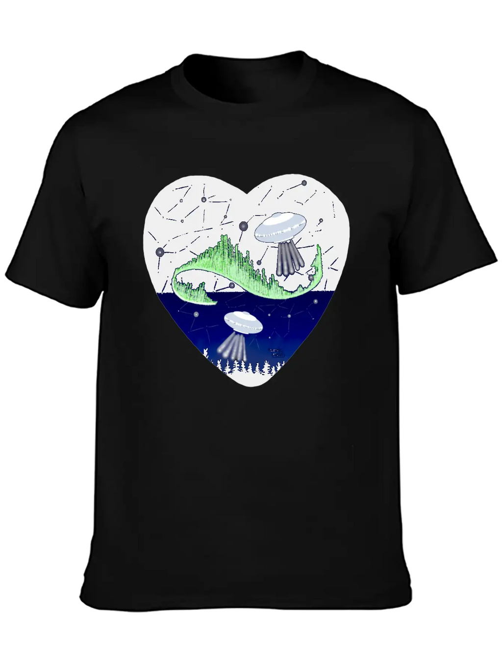 UFO And Northern Lights Unisex Short Sleeve Soft Cotton T-Shirt – Casual Everyday Wear
