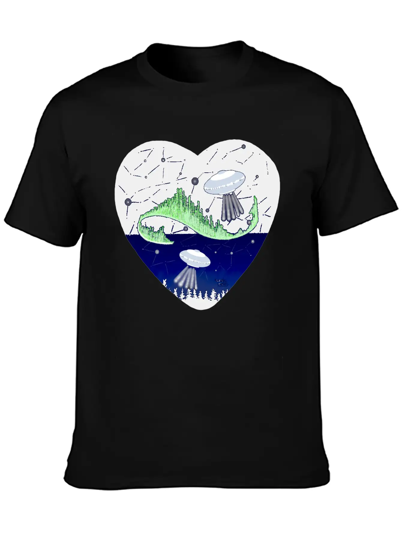 UFO And Northern Lights Unisex Short Sleeve Soft Cotton T-Shirt – Casual Everyday Wear