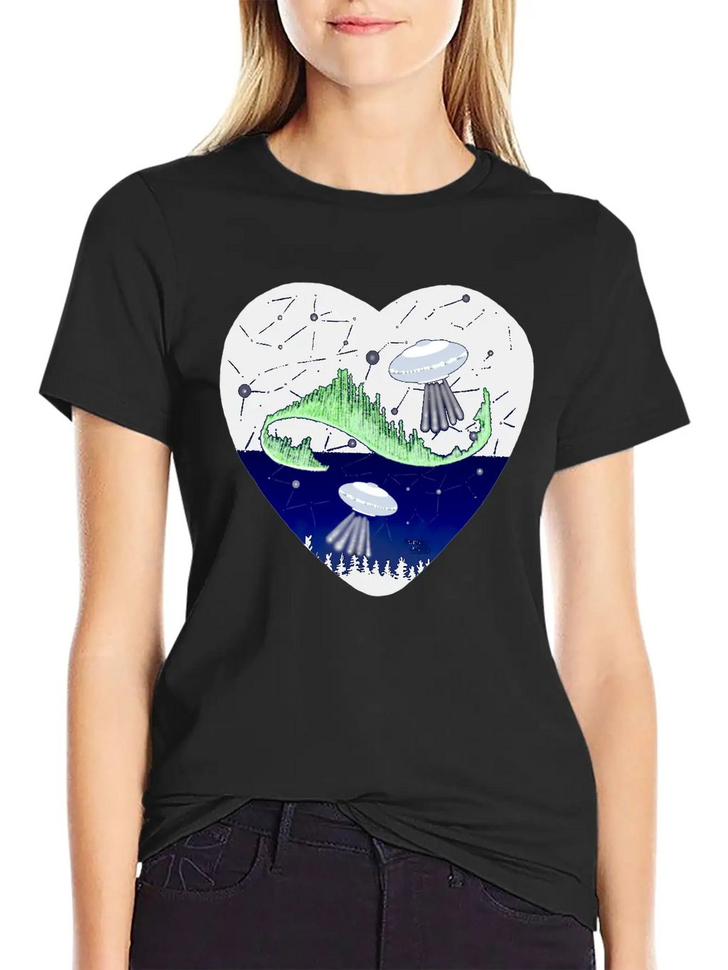 UFO And Northern Lights Unisex Short Sleeve Soft Cotton T-Shirt – Casual Everyday Wear