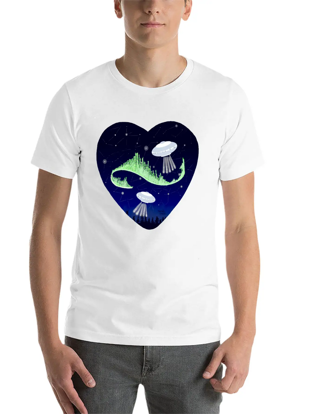 UFO And Northern Lights Unisex Short Sleeve Soft Cotton T-Shirt – Casual Everyday Wear
