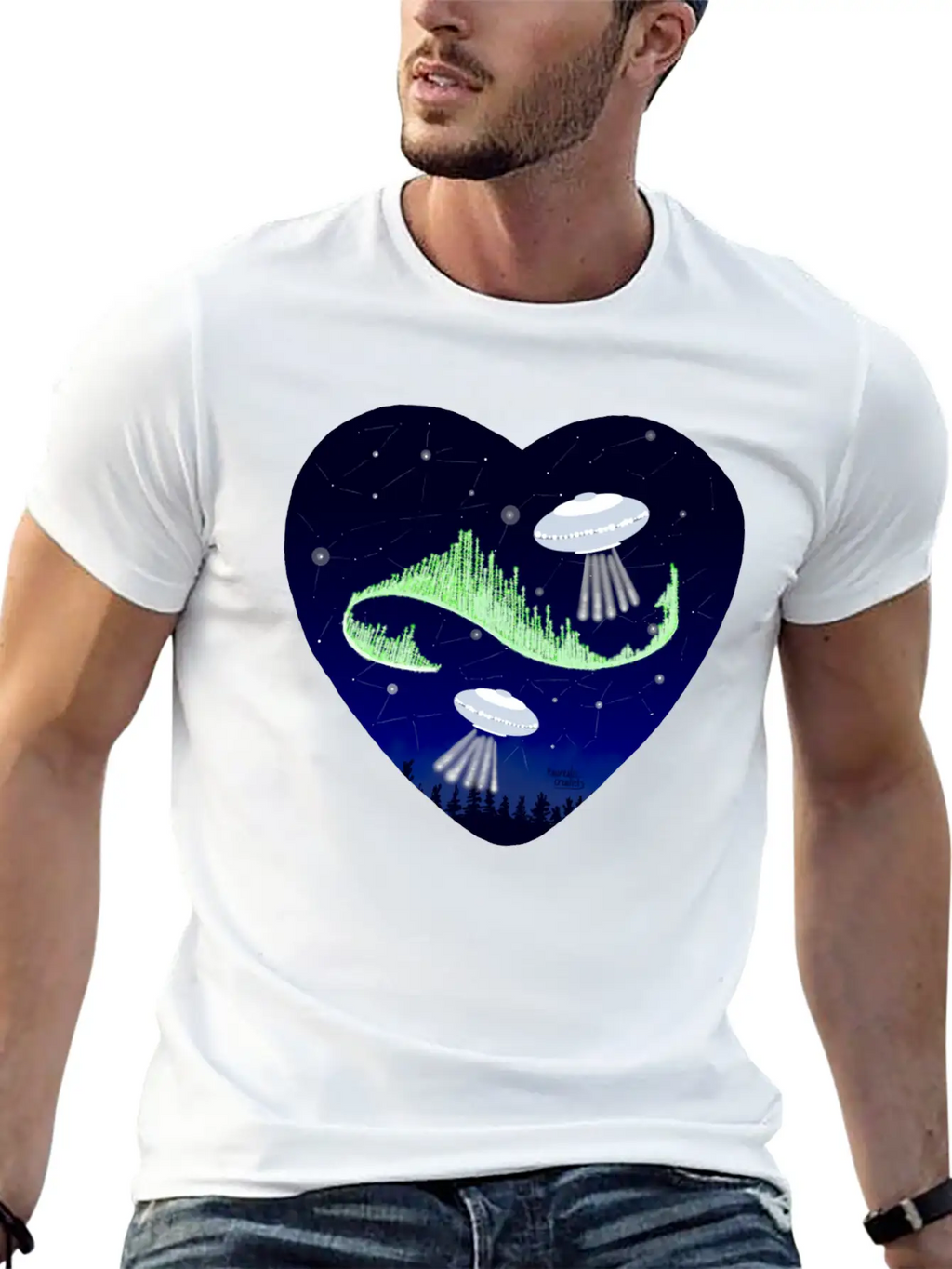 UFO And Northern Lights Unisex Short Sleeve Soft Cotton T-Shirt – Casual Everyday Wear