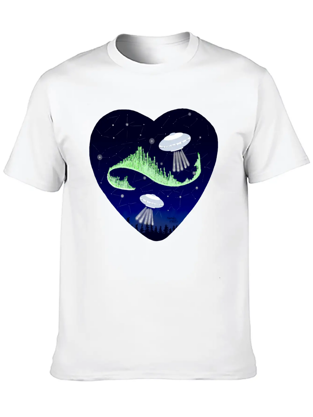 UFO And Northern Lights Unisex Short Sleeve Soft Cotton T-Shirt – Casual Everyday Wear