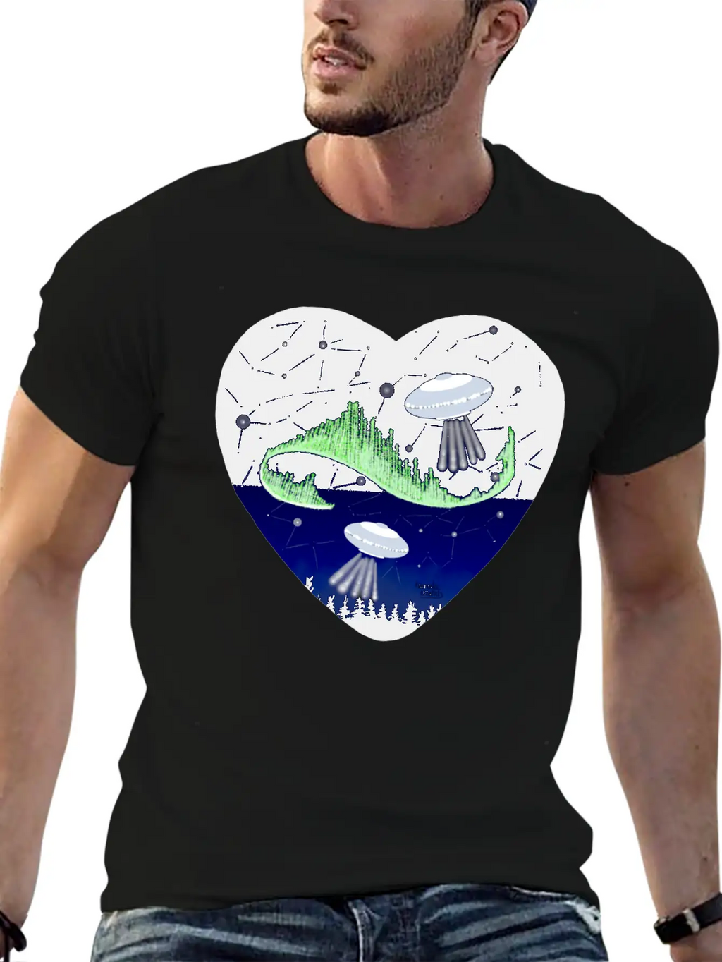 UFO And Northern Lights Unisex Short Sleeve Soft Cotton T-Shirt – Casual Everyday Wear