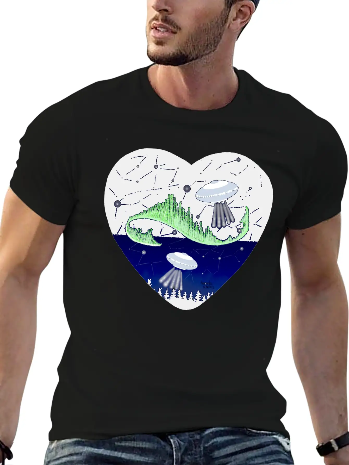 UFO And Northern Lights Unisex Short Sleeve Soft Cotton T-Shirt – Casual Everyday Wear