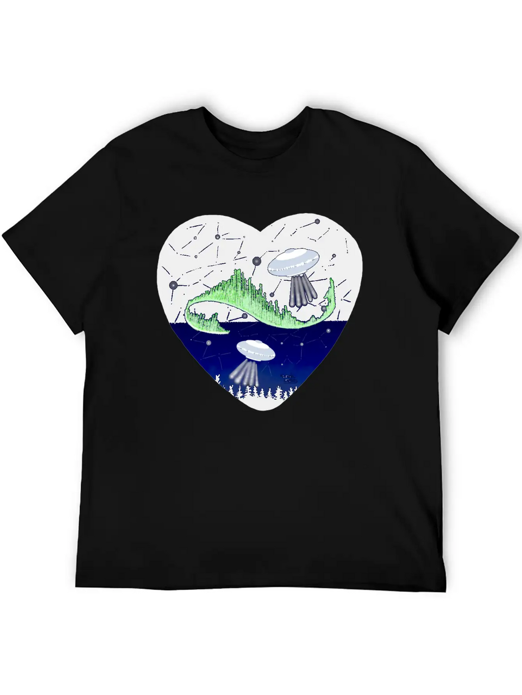 UFO And Northern Lights Unisex Short Sleeve Soft Cotton T-Shirt – Casual Everyday Wear
