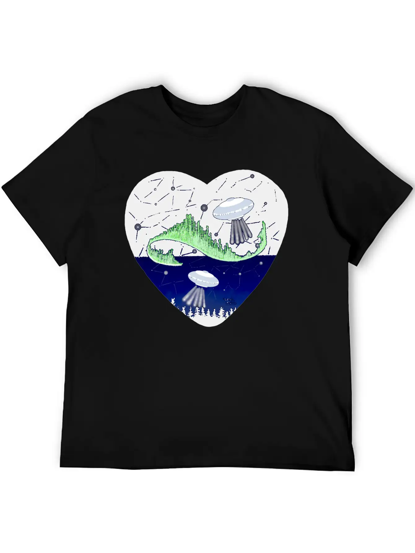 UFO And Northern Lights Unisex Short Sleeve Soft Cotton T-Shirt – Casual Everyday Wear