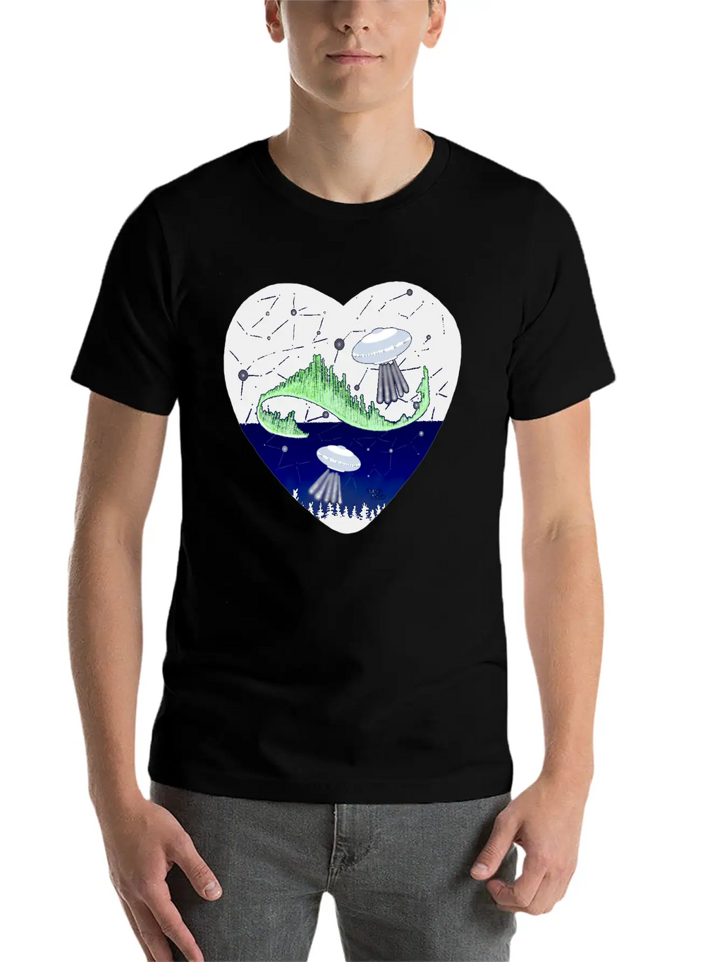UFO And Northern Lights Unisex Short Sleeve Soft Cotton T-Shirt – Casual Everyday Wear