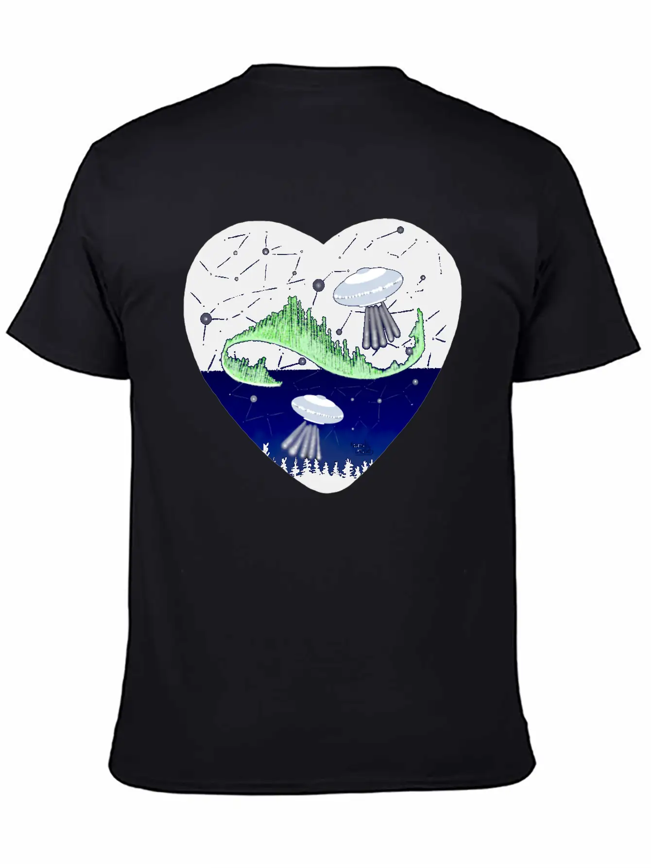 UFO And Northern Lights Unisex Short Sleeve Soft Cotton T-Shirt – Casual Everyday Wear