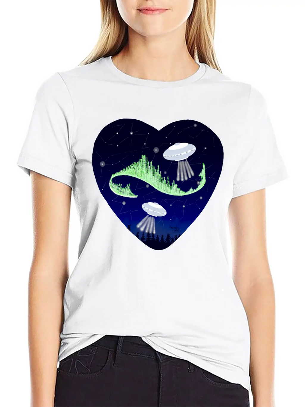 UFO And Northern Lights Unisex Short Sleeve Soft Cotton T-Shirt – Casual Everyday Wear