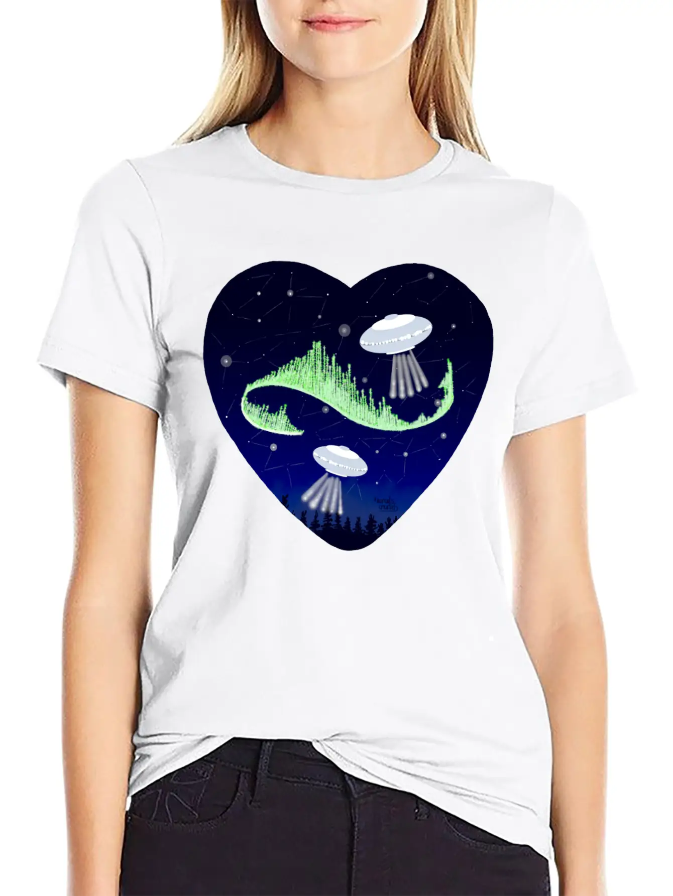 UFO And Northern Lights Unisex Short Sleeve Soft Cotton T-Shirt – Casual Everyday Wear