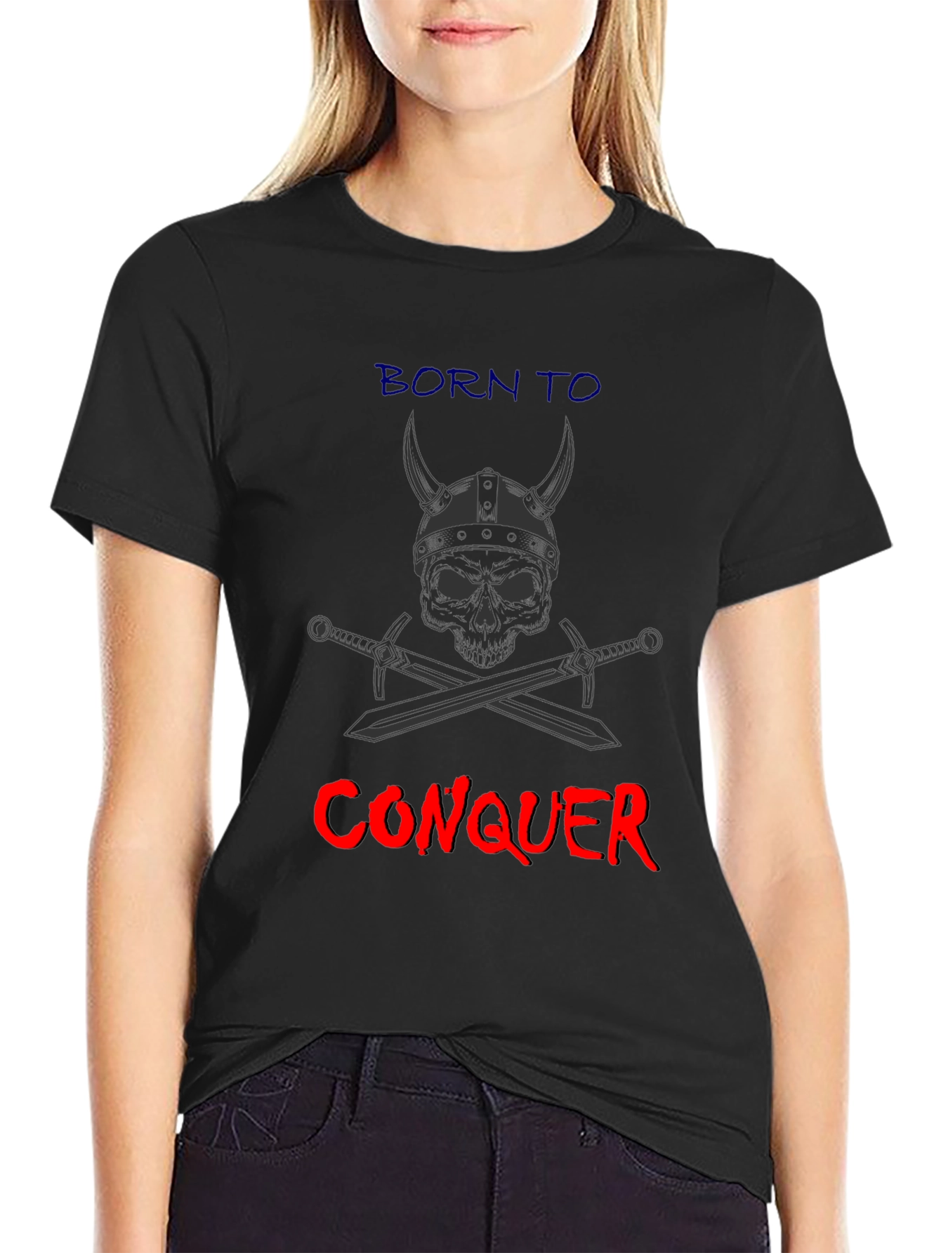 Born to Conquer T-Shirt - Viking Skull & Swords Graphic Tee