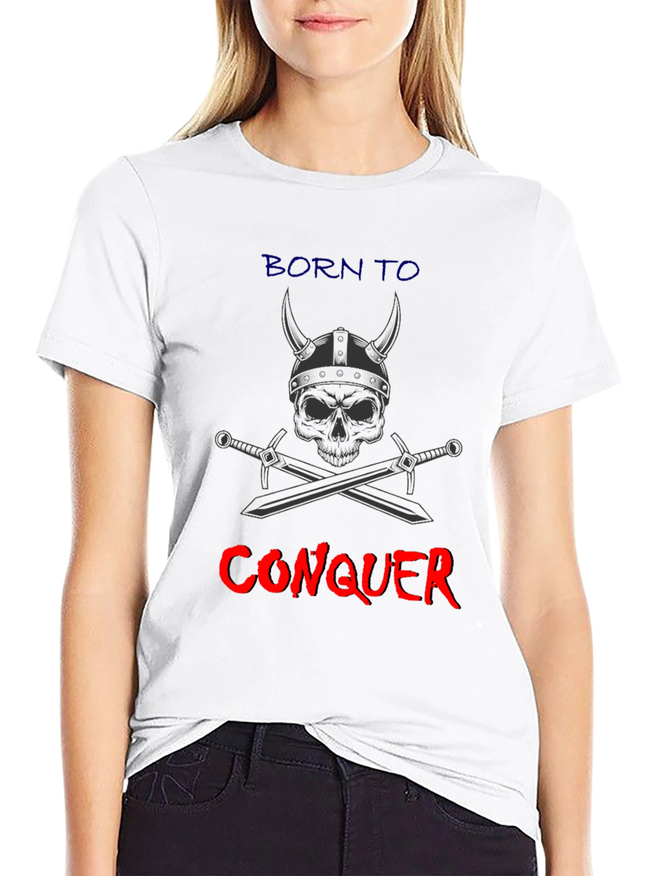 Born to Conquer T-Shirt - Viking Skull & Swords Graphic Tee