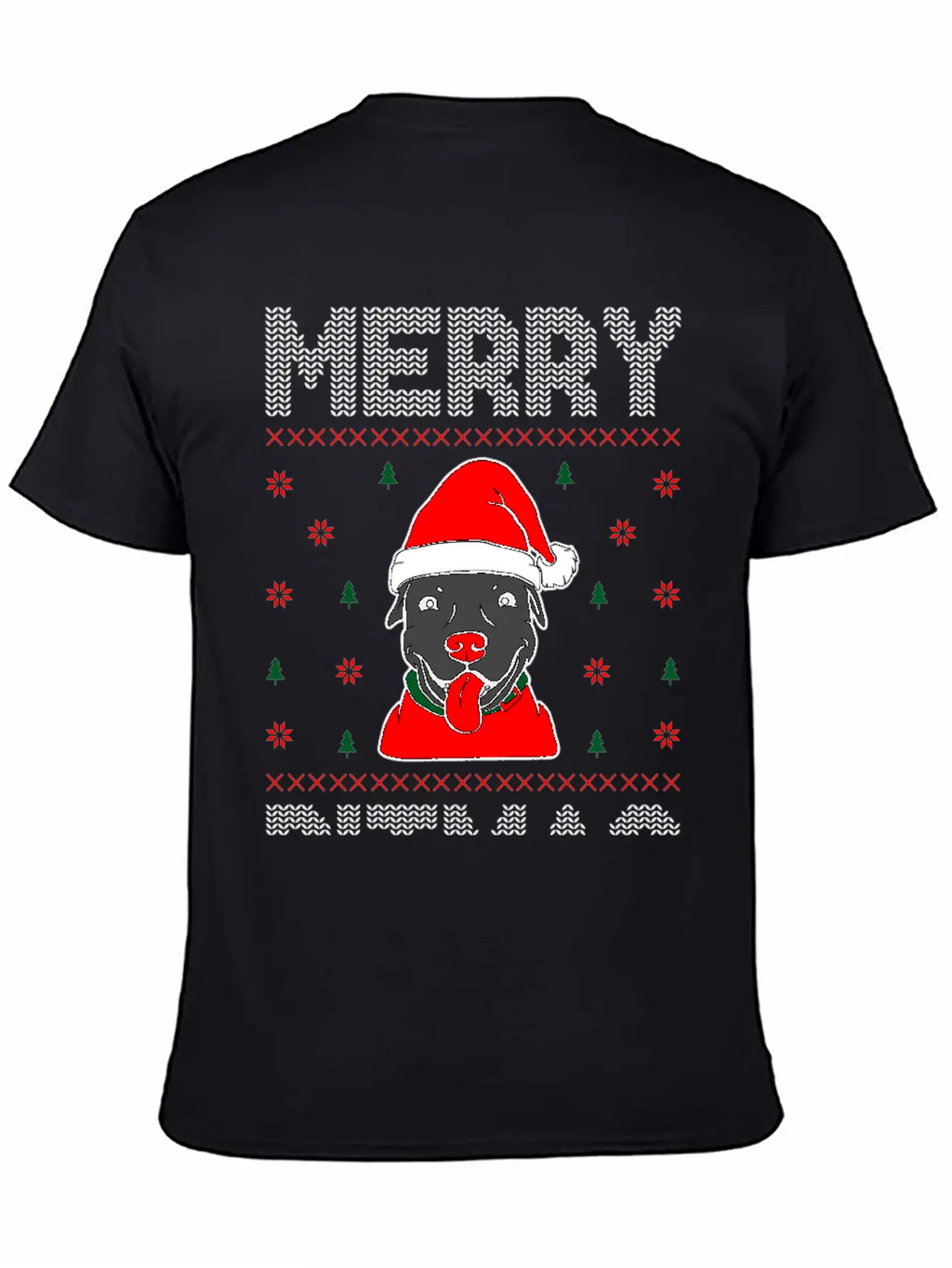 Ugly Funny Christmas Merry Pitmas Black Pitbull Unisex Short Sleeve Soft Cotton T-Shirt – Casual Everyday Wear