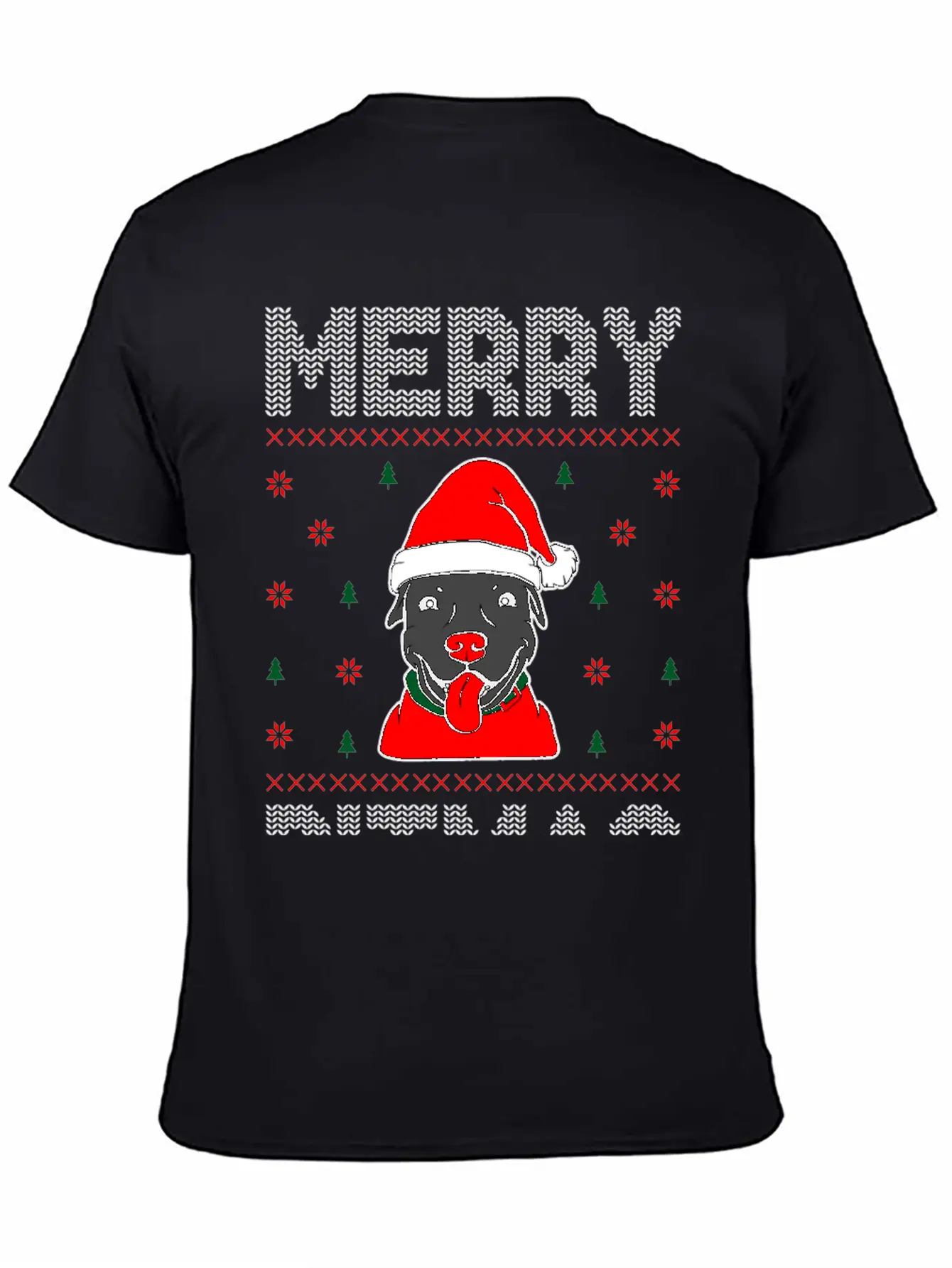 Ugly Funny Christmas Merry Pitmas Black Pitbull Unisex Short Sleeve Soft Cotton T-Shirt – Casual Everyday Wear