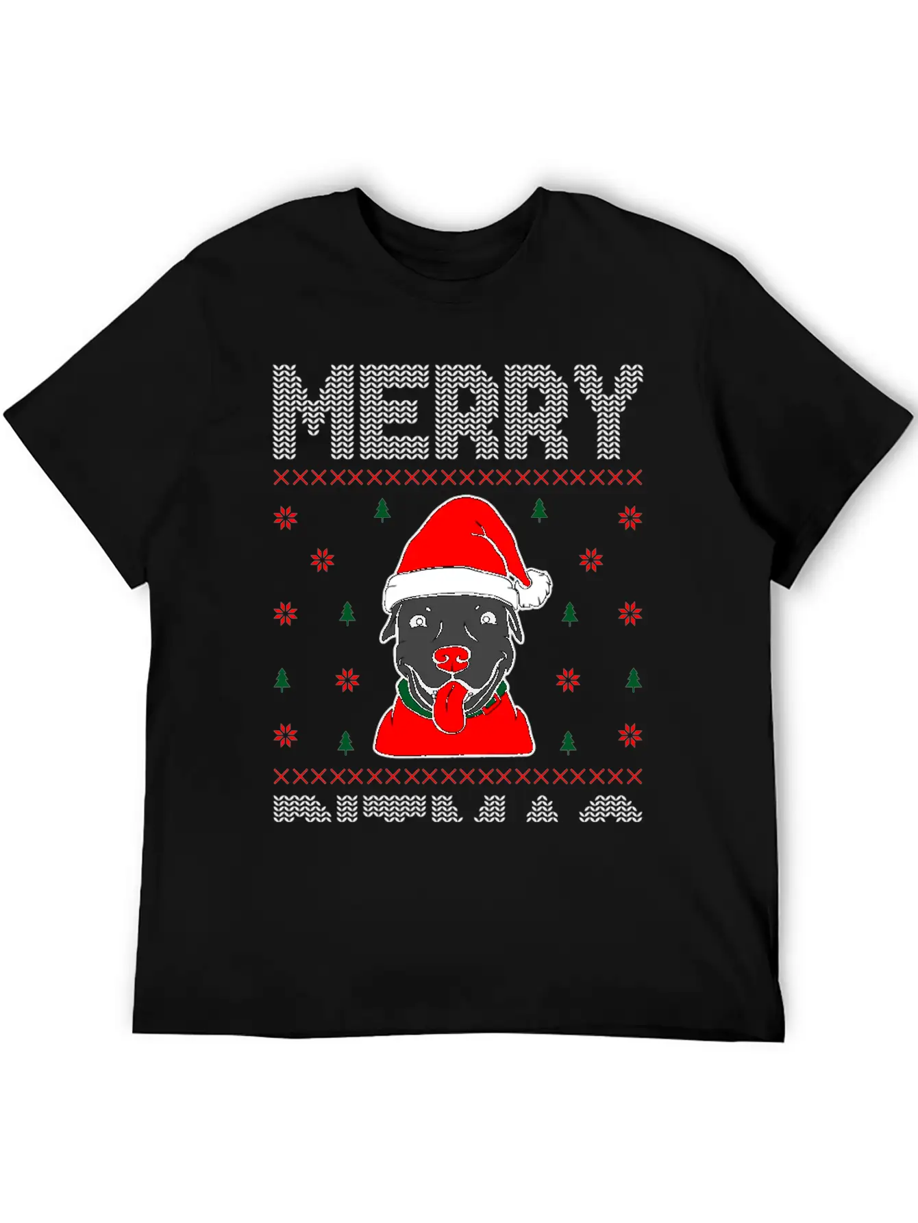 Ugly Funny Christmas Merry Pitmas Black Pitbull Unisex Short Sleeve Soft Cotton T-Shirt – Casual Everyday Wear