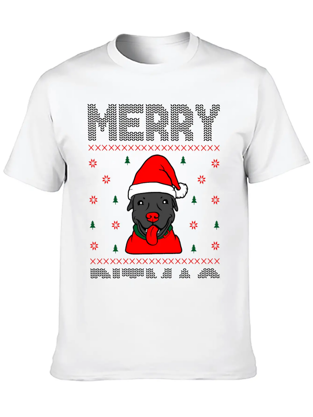 Ugly Funny Christmas Merry Pitmas Black Pitbull Unisex Short Sleeve Soft Cotton T-Shirt – Casual Everyday Wear