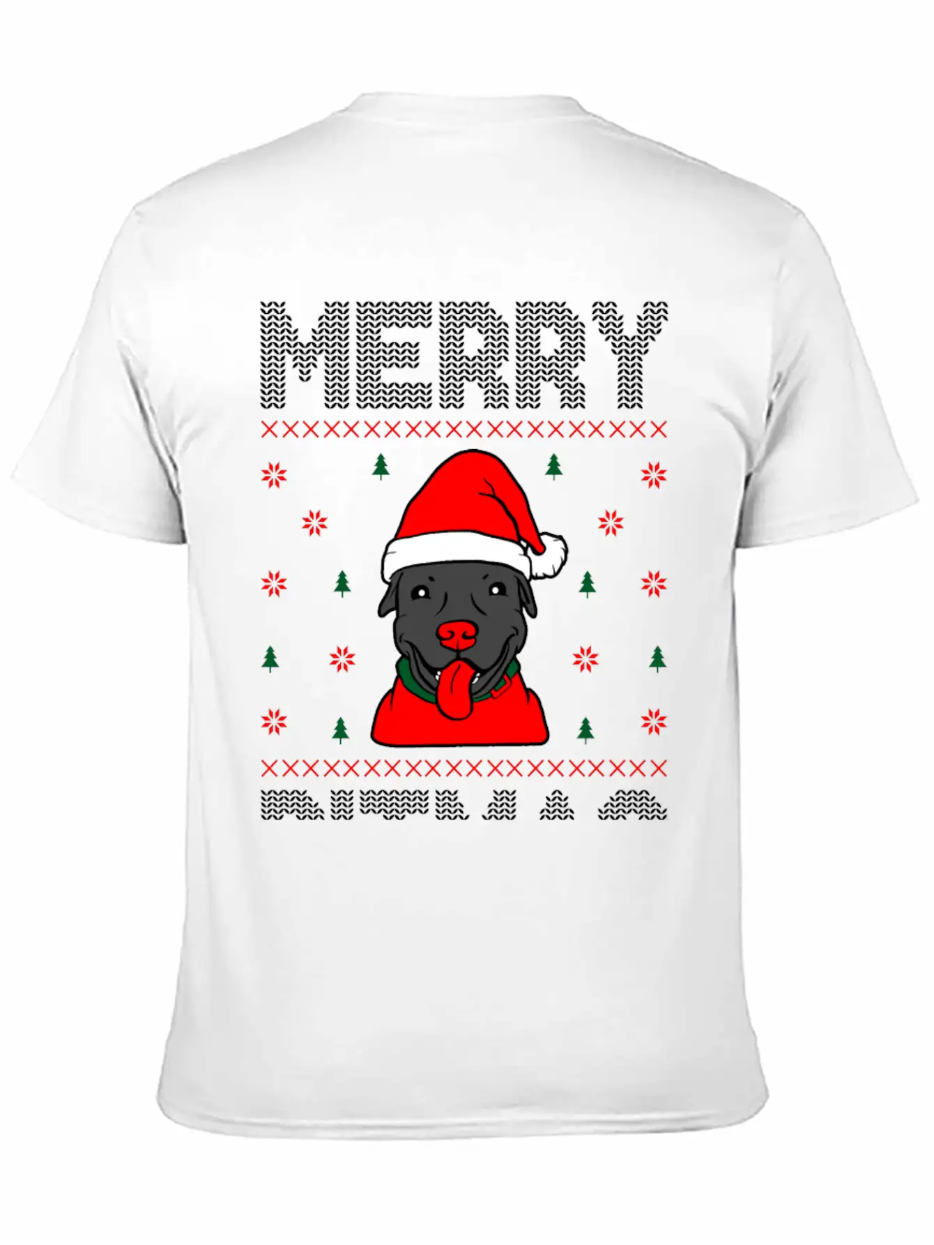 Ugly Funny Christmas Merry Pitmas Black Pitbull Unisex Short Sleeve Soft Cotton T-Shirt – Casual Everyday Wear