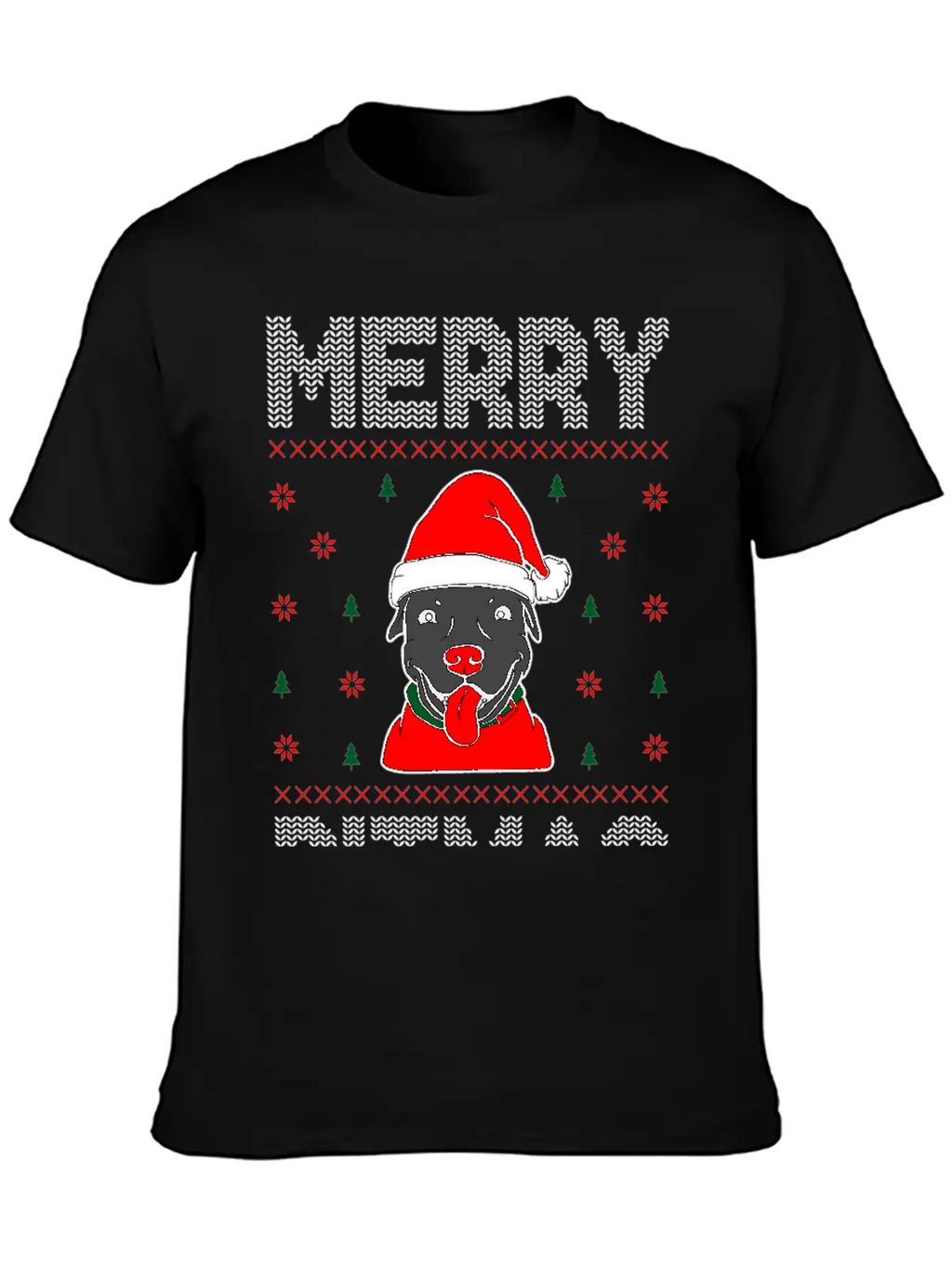 Ugly Funny Christmas Merry Pitmas Black Pitbull Unisex Short Sleeve Soft Cotton T-Shirt – Casual Everyday Wear