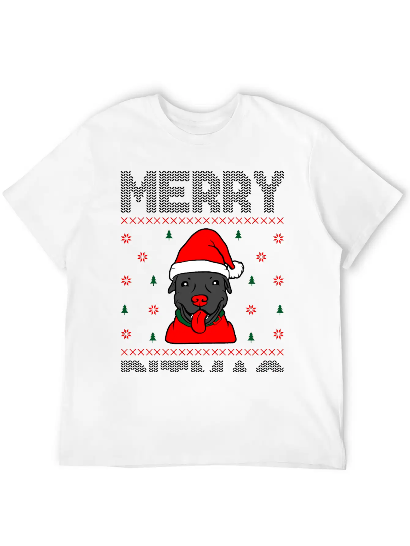 Ugly Funny Christmas Merry Pitmas Black Pitbull Unisex Short Sleeve Soft Cotton T-Shirt – Casual Everyday Wear