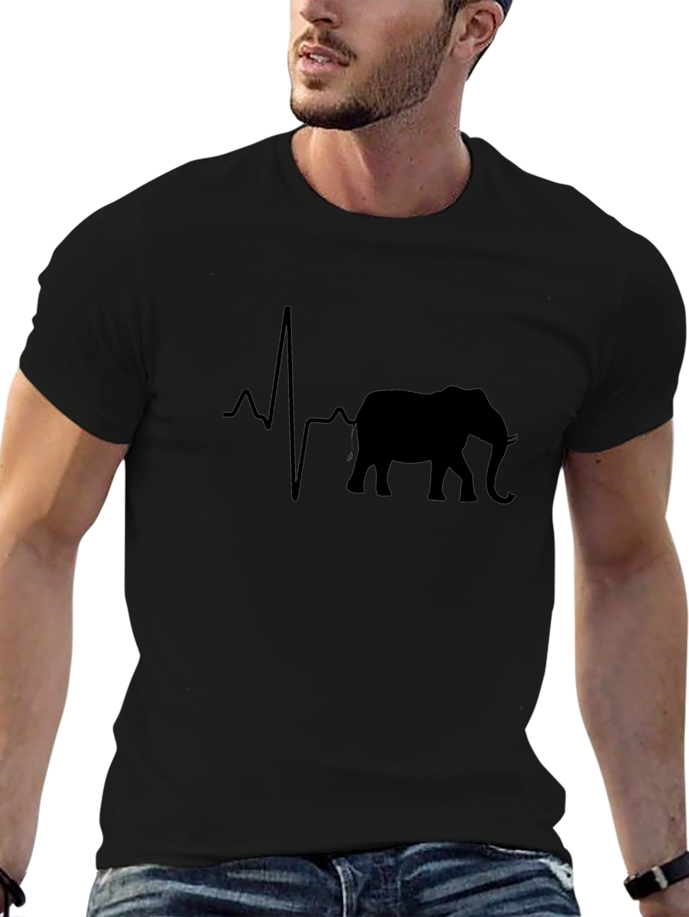 Elephant Heartbeat Graphic Tee - Black