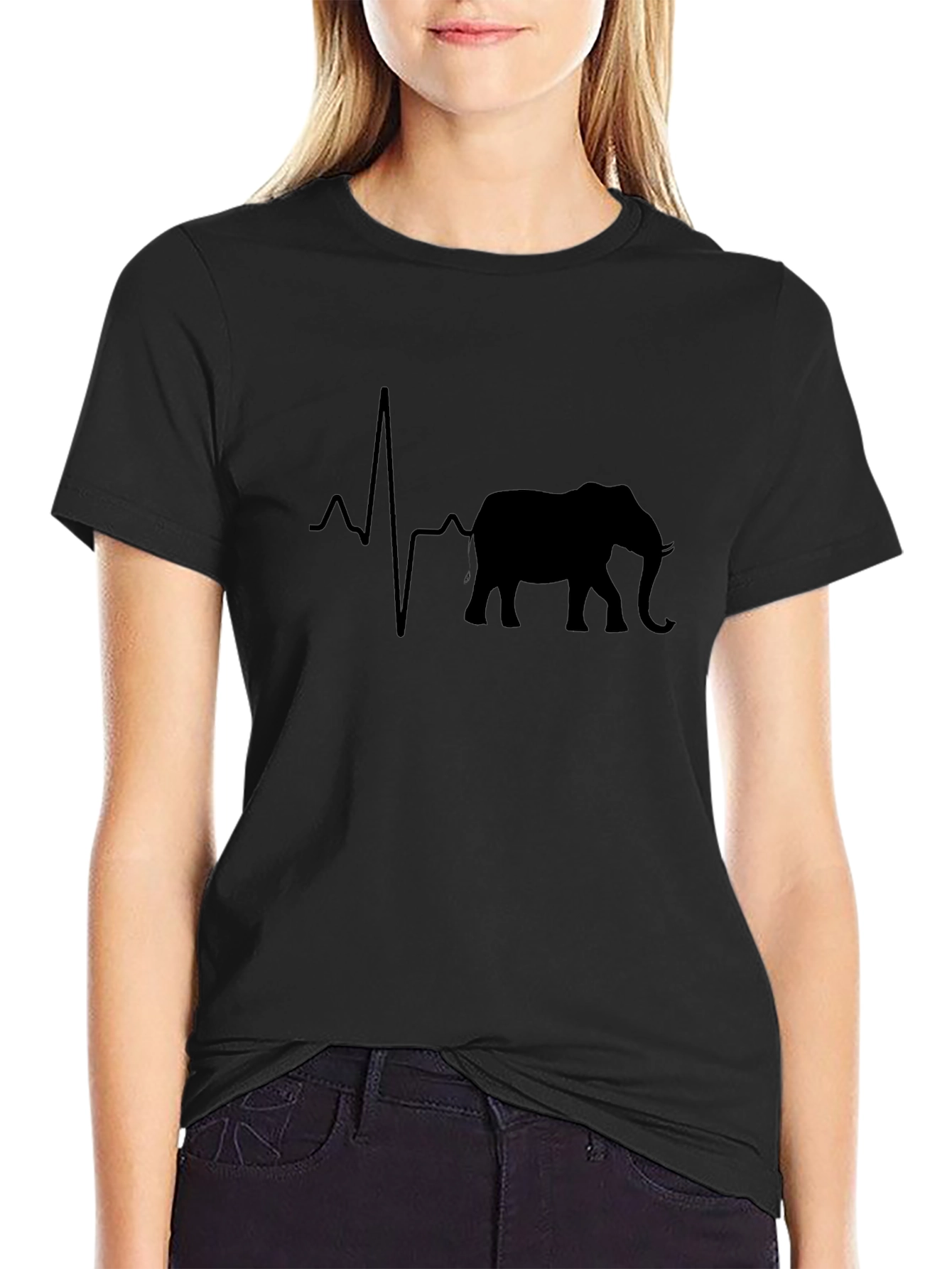 Elephant Heartbeat Graphic Tee - Black